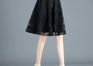 Breathable New Short Skirt Black Spring and Autumn Skirt Mesh High Waist Slim A-line Pleated Skirt