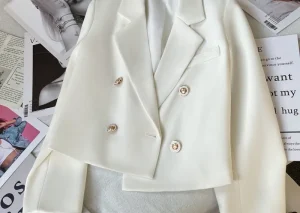 Women's Double Breasted Cropped Blazer Casual Office Wear Solid Color Suit Jacket Woman 2026 Spring Slim Fit Long Sleeve Blazers