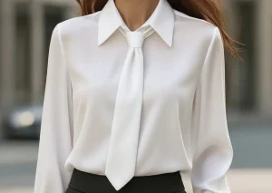 Women's Elegant Dressy Satin Work Shirt Plain Modern Casual Long Sleeve Shirt Collar Regular Tops