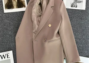 Chic Blazer Woman Autumn Spring Long Sleeve Double Breatsed Lapel Loose Coat Slim Casual Jackets Office Ladies Vintage Blazers